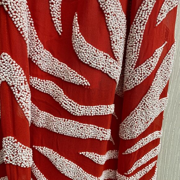 Haute Hippie Blood Orange Cut Out Halter Midi Beaded Zebra Dress *Flaw* XS NWT - Picture 7 of 9